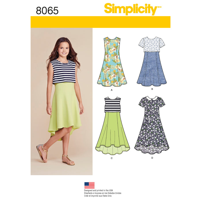 8065 Girls' and Girls' Plus Dress or Popover Dress. Size: 8-16 1/2 y