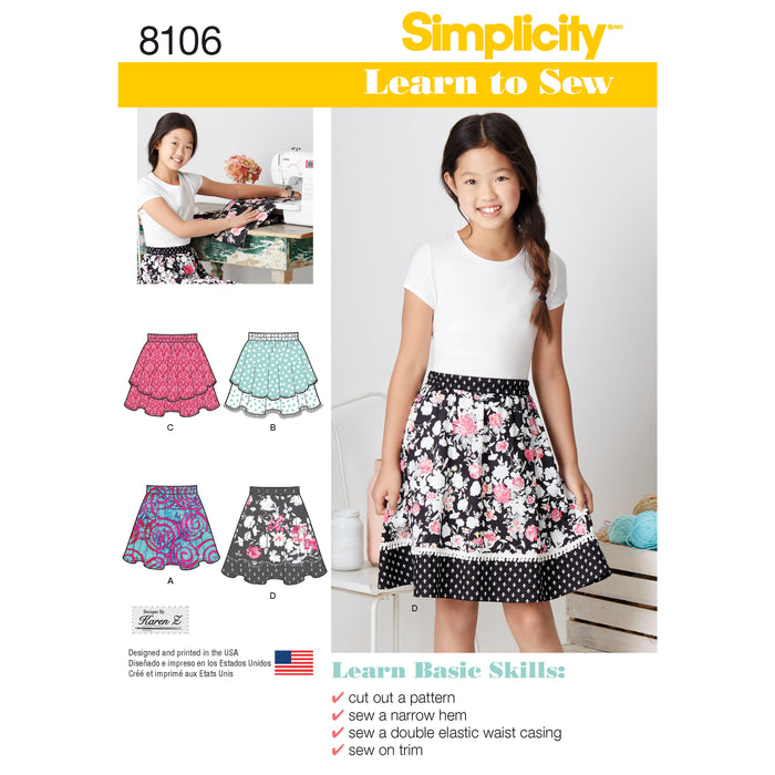 8106 Learn To Sew Skirts for Girls and Girls Plus. Size: 8-16 1/2 y