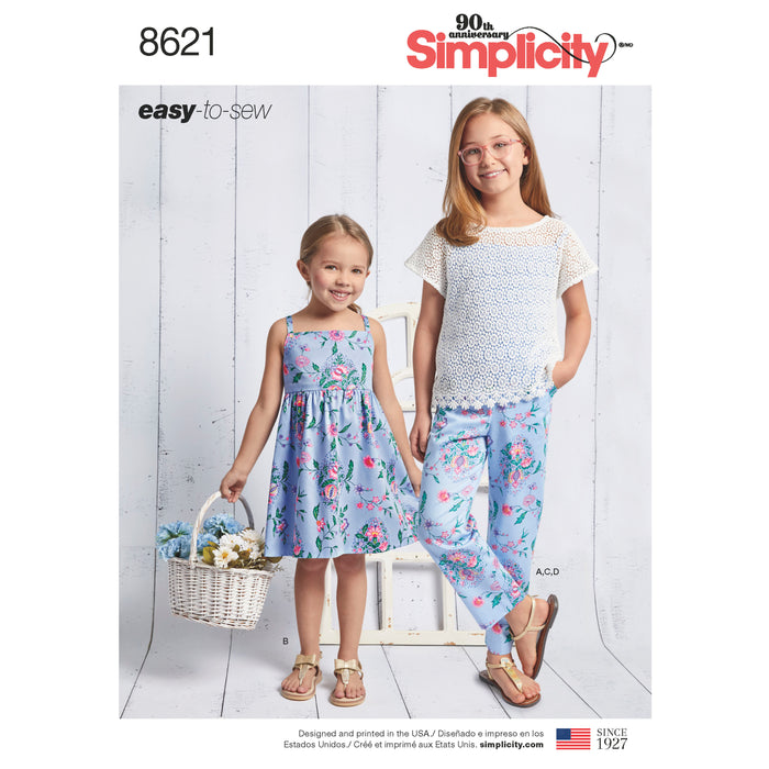 8621 Child's and Girls' Dress, Top, Pants and Camisole. Size: 3-14 y