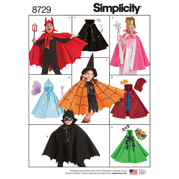 8729 Child's Cape Costumes. Size: S-L (3-8 y)