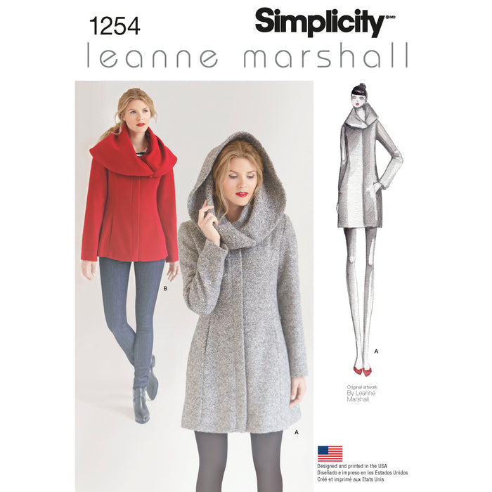 1254 Misses' Leanne Marshall Easy Lined Coat or Jacket. Size: 30-48