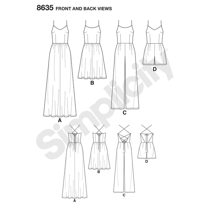 8635 Misses' Dress, Jumpsuit and Romper. Size: 32-48