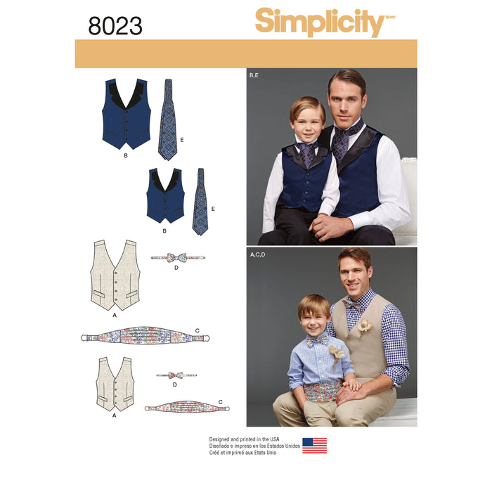 8023 Boys' and Men's Vest, Bow Tie, Cummerbund and Ascot. Size: S-L / S-XL