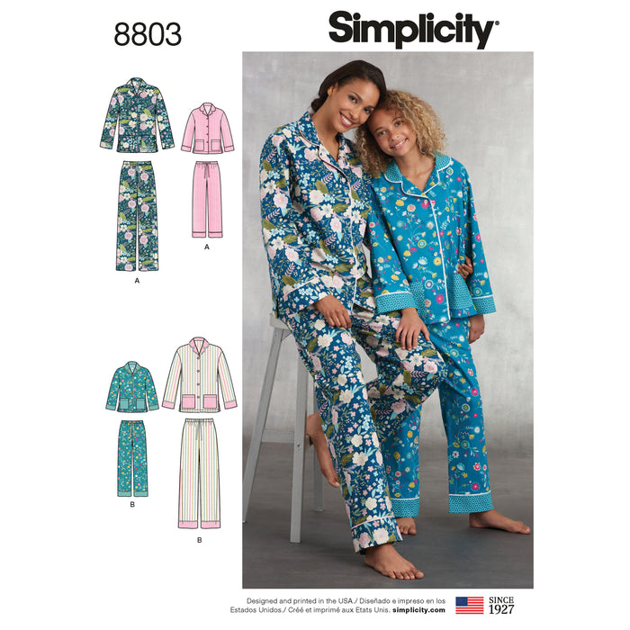 8803 Girls' and Misses' Lounge Pants and Shirt. Size: Kid´s S-L (6-16 y) / Adults XS-XL (32-50)