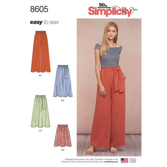 8605 Misses' Pull-On Skirt and Pants. Size: XS-XL (32-50)