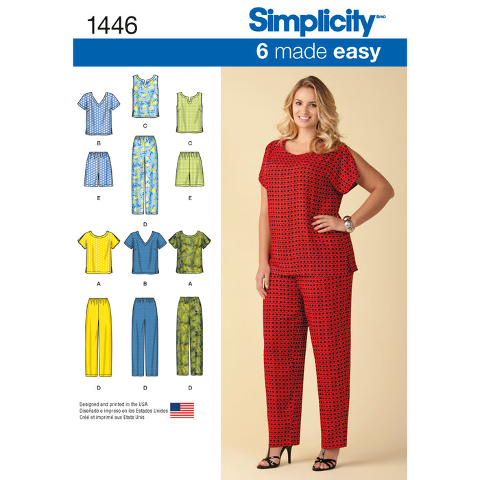 1446 Women's Six Made Easy Pull-On Tops, Pants or Shorts. Size: 44-58