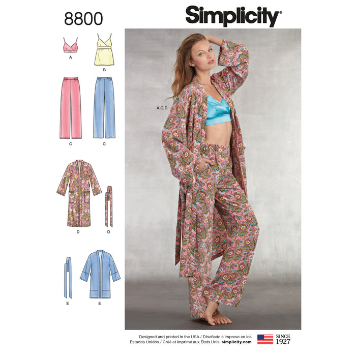 8800 Misses' Robe, Pants, Top and Bralette. Size: XS-XL (32-50)