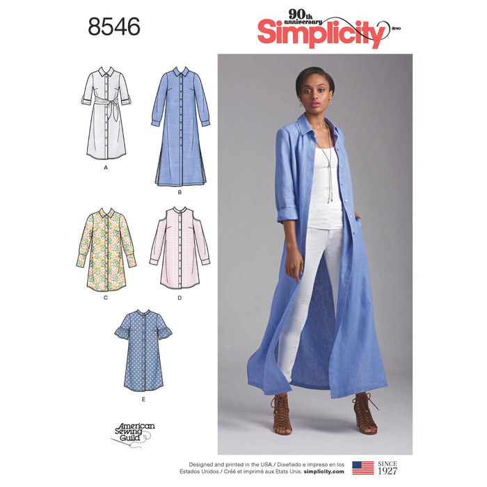 8546 Misses' and Miss Petite Shirt Dresses. Size: 32-50