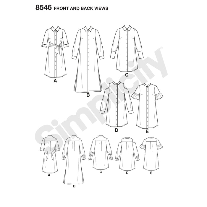 8546 Misses' and Miss Petite Shirt Dresses. Size: 32-50