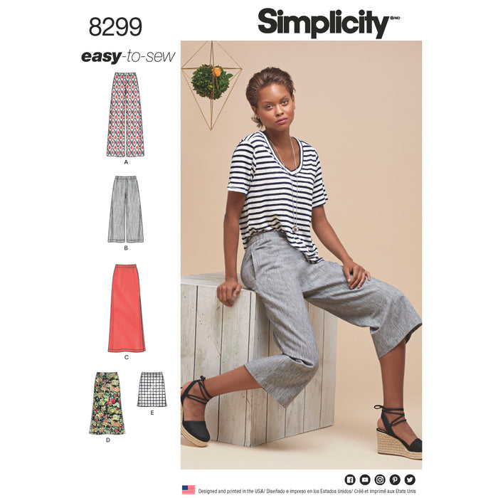8299 Misses' Skirts or Pants in Various Lengths. Size: 32-48