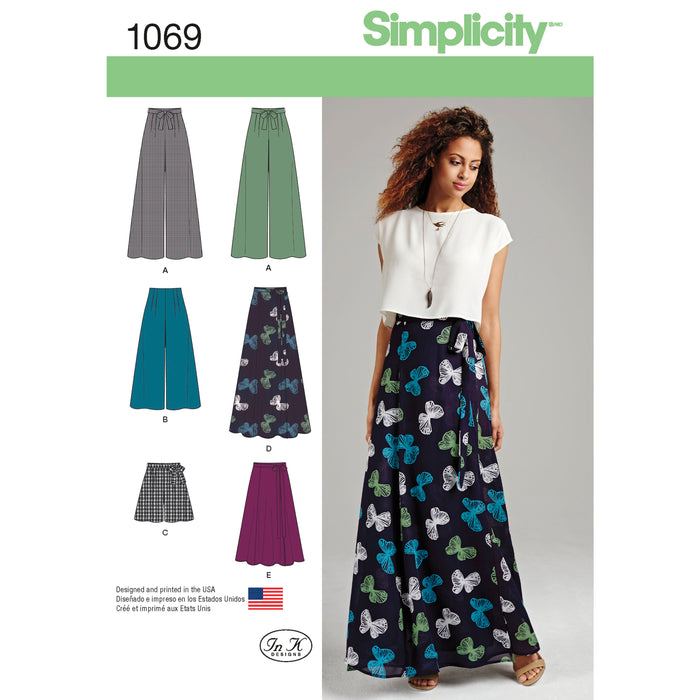 1069 Misses' Wide-Leg Pants or Shorts & Skirts in 2 Lengths. Size: 30-46