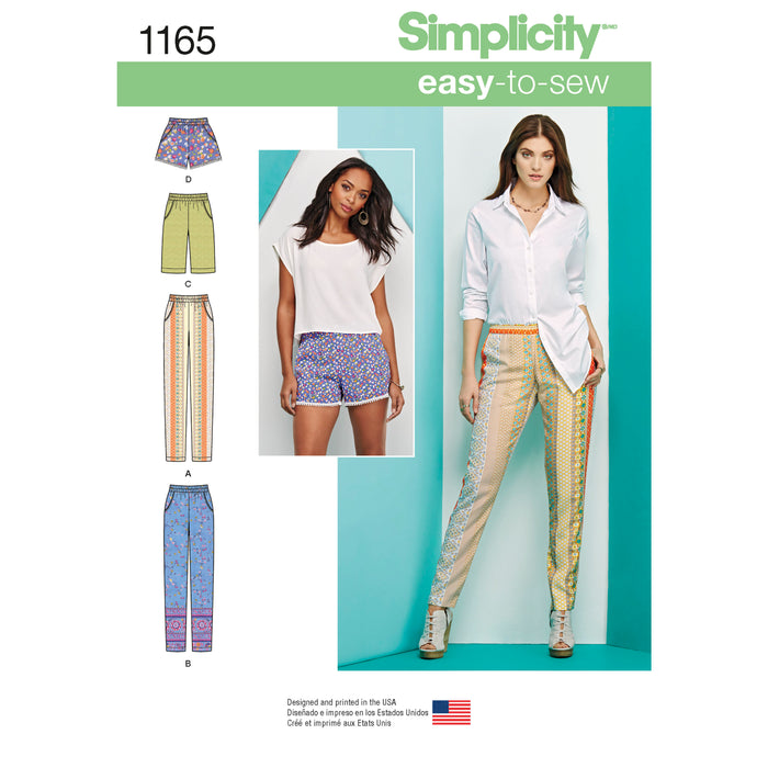 1165 Misses' Pull-on Pants, Long or Short Shorts. Size: 32-48
