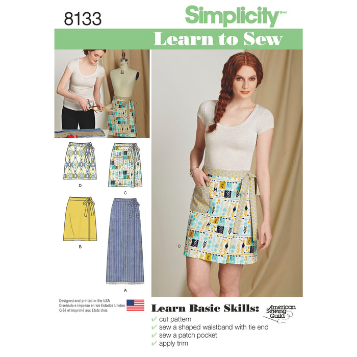 8133 Misses' Learn to Sew Wrap Skirts. Size: 32-44