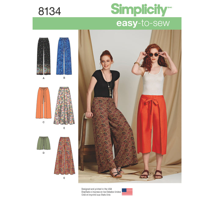 8134 Misses' Easy-to-Sew Pants and Shorts. Size: 32-48