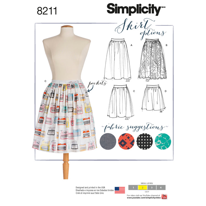 8211 Misses' Dirndl Skirts in Three Lengths. Size: 30-48