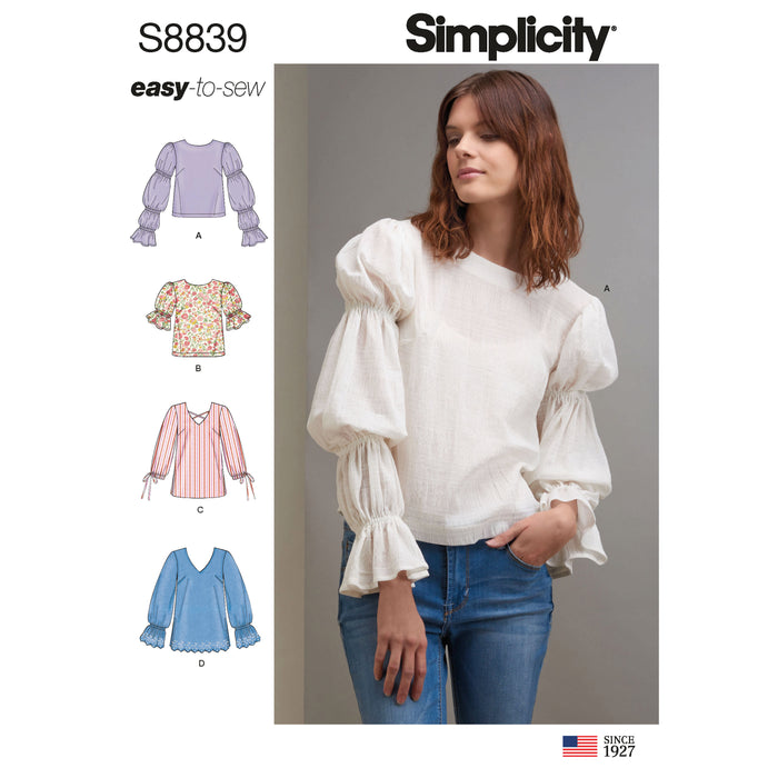 S8839 Misses' Pullover Tunics and Tops. Size: 32-48