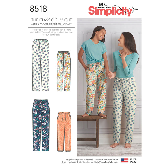 S8518 Girls' and Misses' Slim Fit Lounge Pants. Size: Kid´s S-L (7-16 y) / Adults XS-XL (32-50)