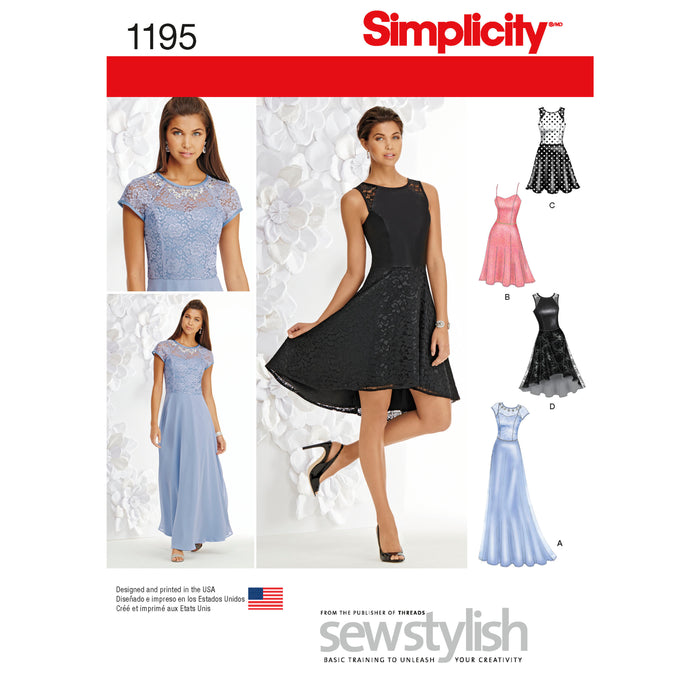 1195 Misses' and Miss Petite Special Occasion Dress. Size: 30-46