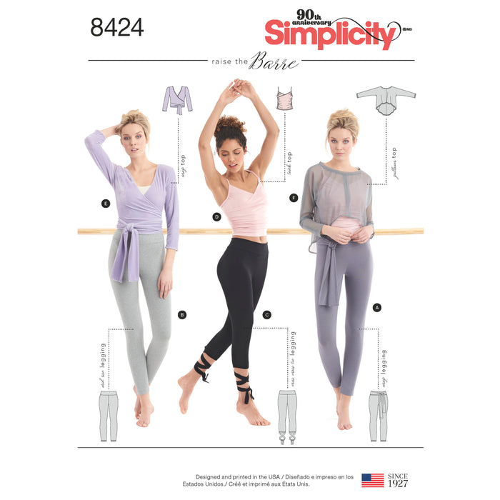 8424 Misses' Knit Leggings in Two Lengths and Three Top Options. Size: XXS-SSL (30-52)