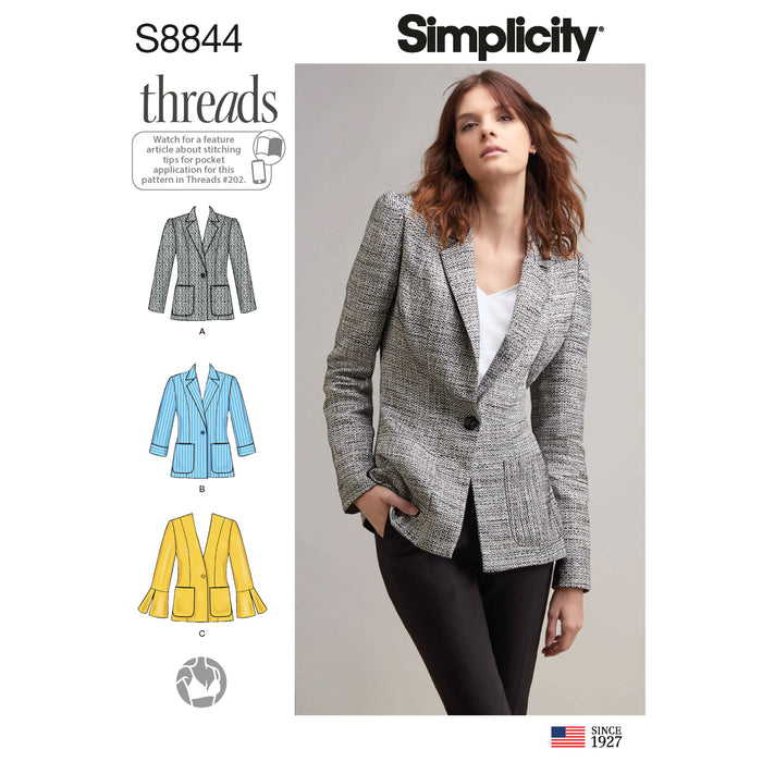 S8844 Misses'/Miss Petite Unlined Blazer. Size: 32-50