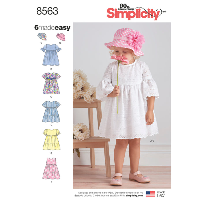 8563 Toddler Dresses and Hat. Size: 6 m-4 y