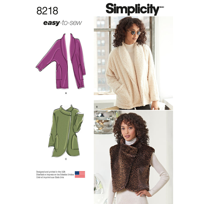 8218 Misses' Easy-to-Sew Jackets and Vest. Size: XS-XL (32-50)