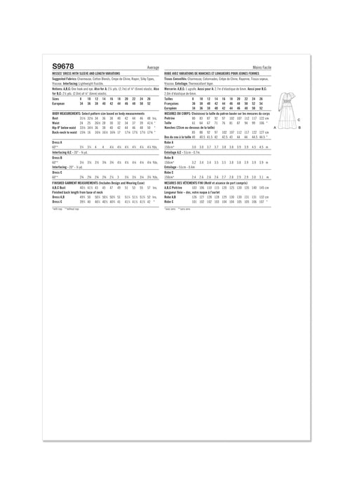 S9678 Misses' Dress with Sleeve and Length Variations