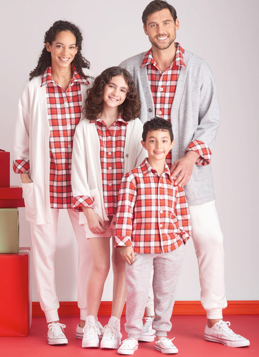 S9691 Girls', Boys' and Adults' Lounge Shirt, Cardigan, Shorts and Joggers