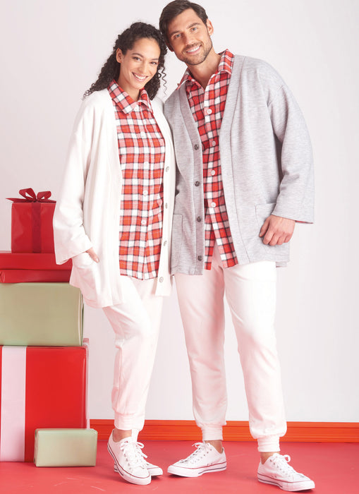 S9691 Girls', Boys' and Adults' Lounge Shirt, Cardigan, Shorts and Joggers