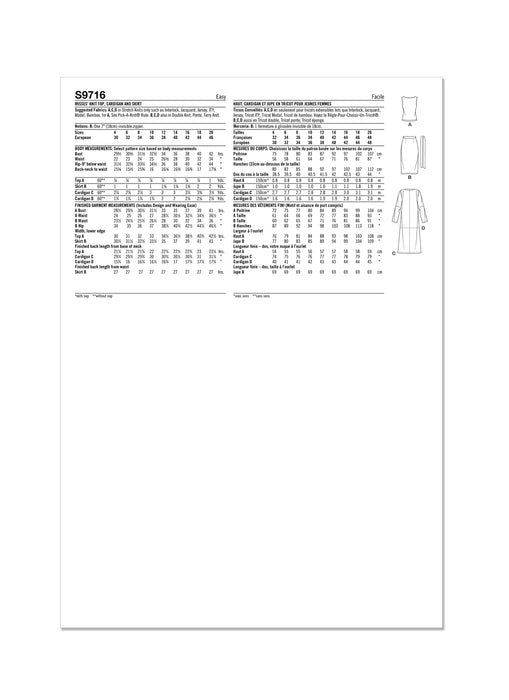 S9716 Misses' Knit Top, Cardigan and Skirt