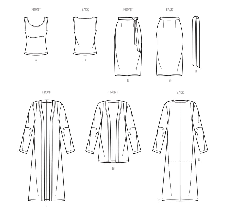 S9716 Misses' Knit Top, Cardigan and Skirt