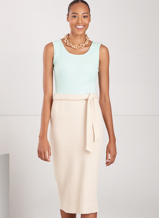 S9716 Misses' Knit Top, Cardigan and Skirt