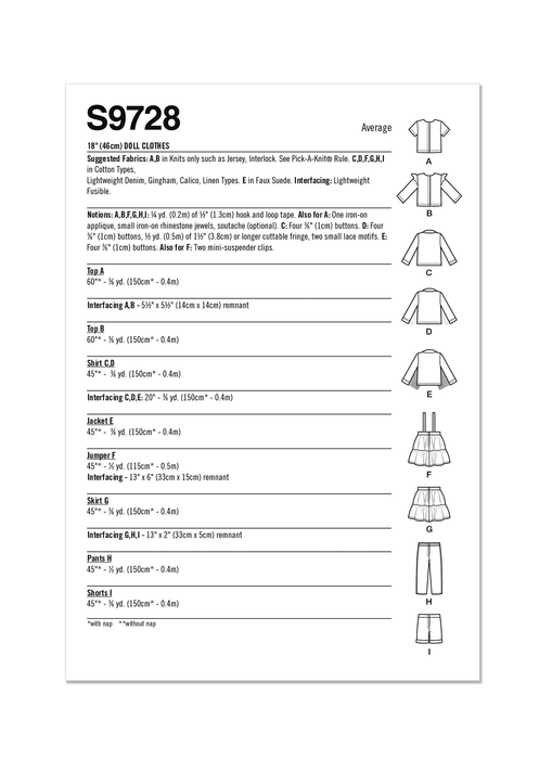 S9728 18" Doll Clothes by Elaine Heigl Designs