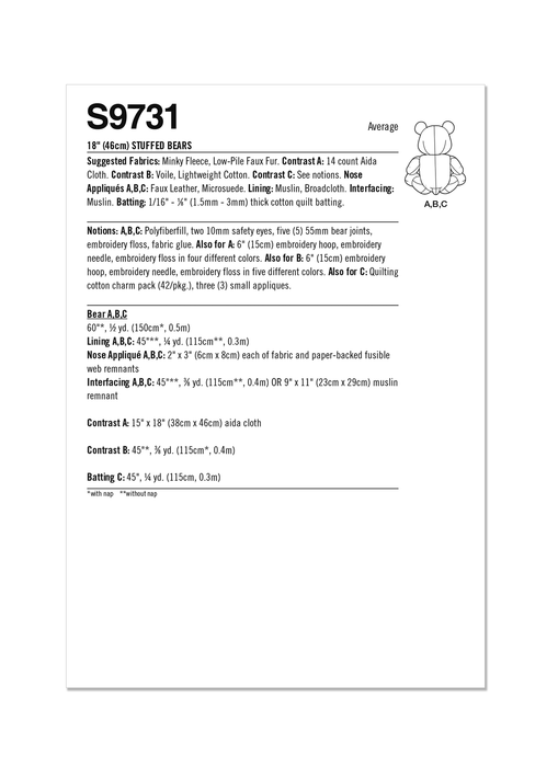 S9731 Stuffed Bear by Carla Reiss Design