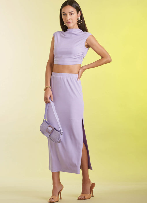 S9757 Misses' Knit Top and Skirt in Two Lengths