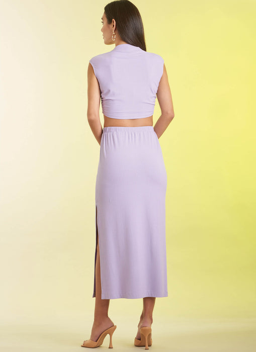 S9757 Misses' Knit Top and Skirt in Two Lengths