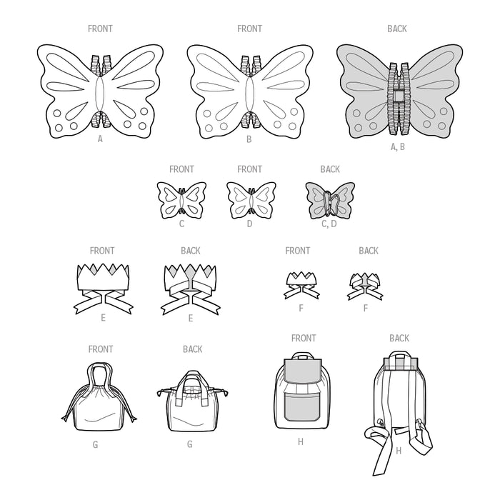 S9765 Children's Wings in Sizes S-M-L, Crown, Tote, Backpack and Wings and Crown for Doll or Plush Animals by Laura Ashley