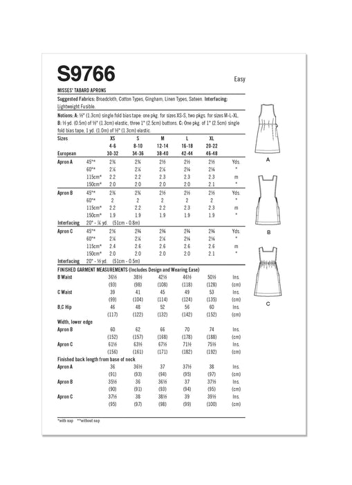 S9766 Misses' Tabard Aprons by Elaine Heigl Designs