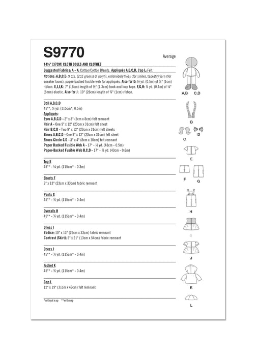 S9770 14 1/2" Cloth Dolls and Clothes by Longia Miller
