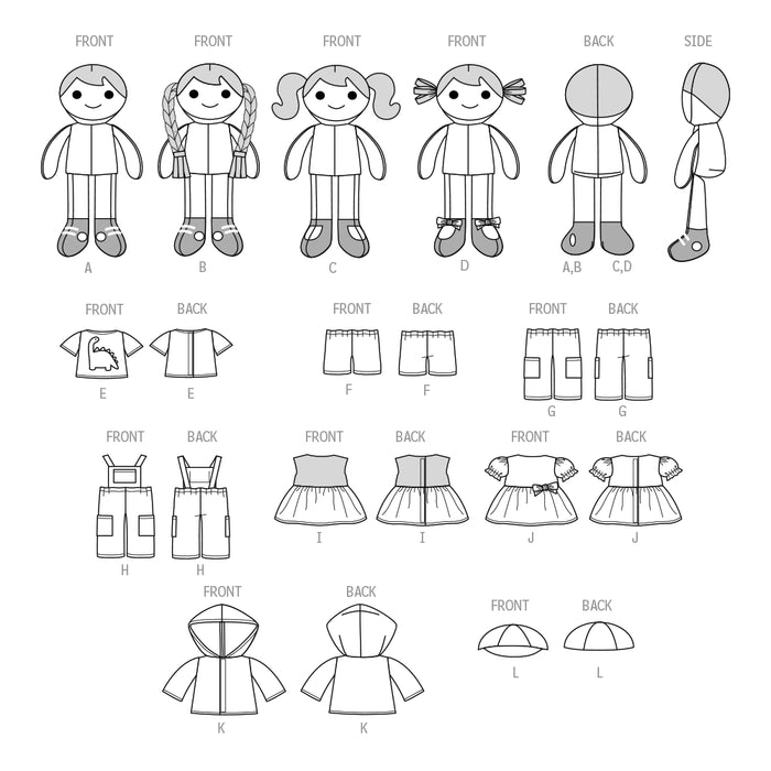 S9770 14 1/2" Cloth Dolls and Clothes by Longia Miller