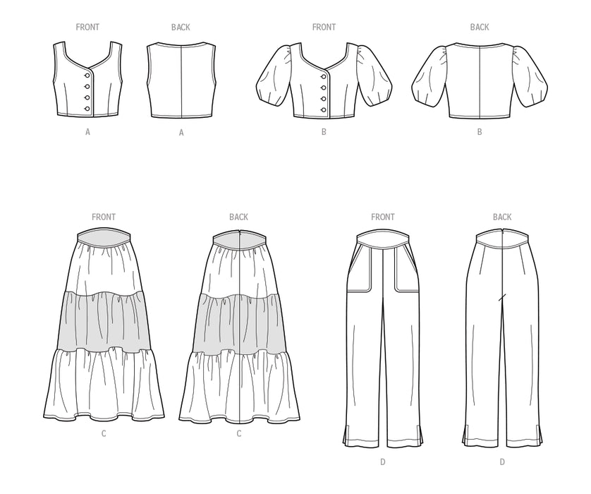 S9791 Misses' Tops, Skirt and Pants