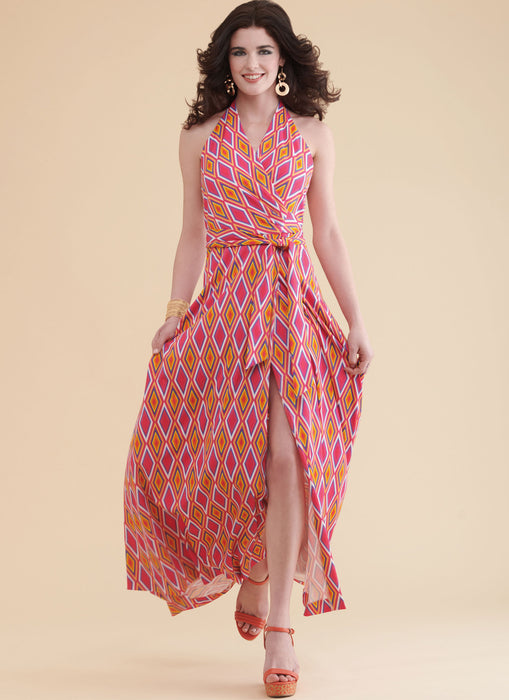 S9793 Simplicity Sewing Pattern 1970s Misses' Knit Front-Wrap Halter-Dress in Two Lengths
