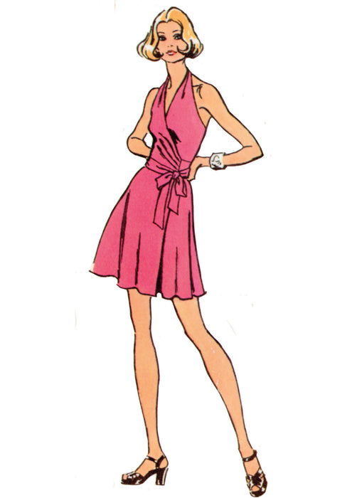 S9793 Simplicity Sewing Pattern 1970s Misses' Knit Front-Wrap Halter-Dress in Two Lengths