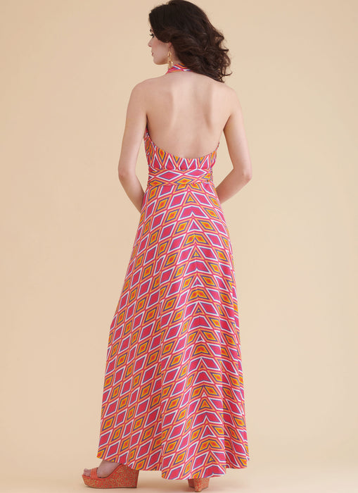 S9793 Simplicity Sewing Pattern 1970s Misses' Knit Front-Wrap Halter-Dress in Two Lengths