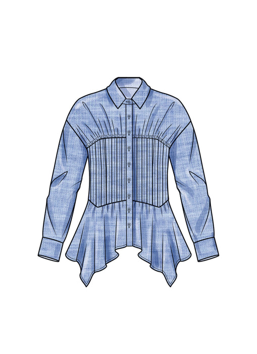 S9821 Misses' Blouse with Collar, Sleeve and Hemline Variations