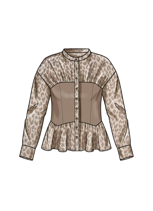 S9821 Misses' Blouse with Collar, Sleeve and Hemline Variations