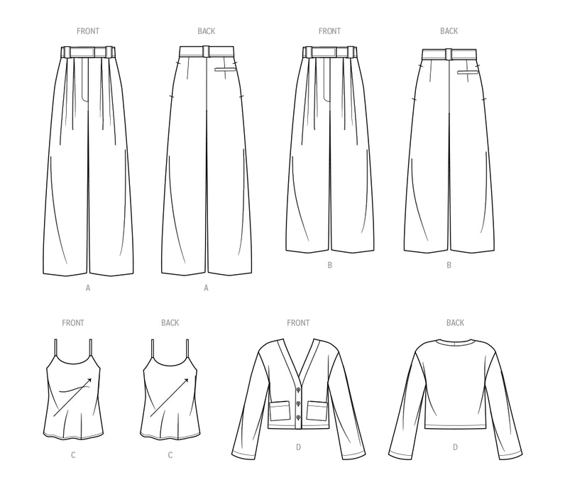 S9827 Women's Pants in Two Lengths, Camisole and Cardigan