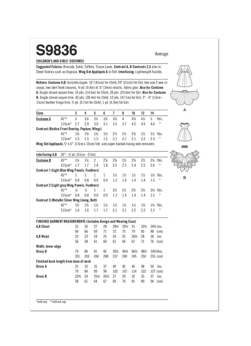 S9836 Children's and Girls' Costumes by Andrea Schewe Designs