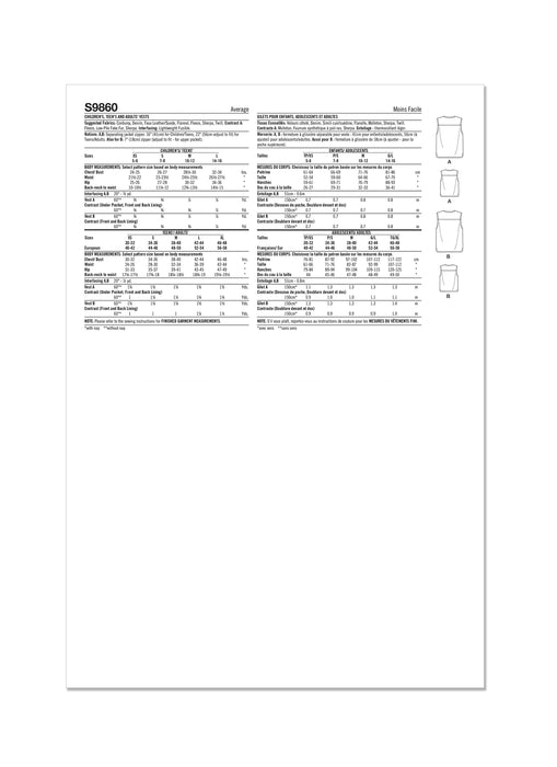 S9860 Children's, Teens' and Adults' Lined Vests for American Sewing Guild