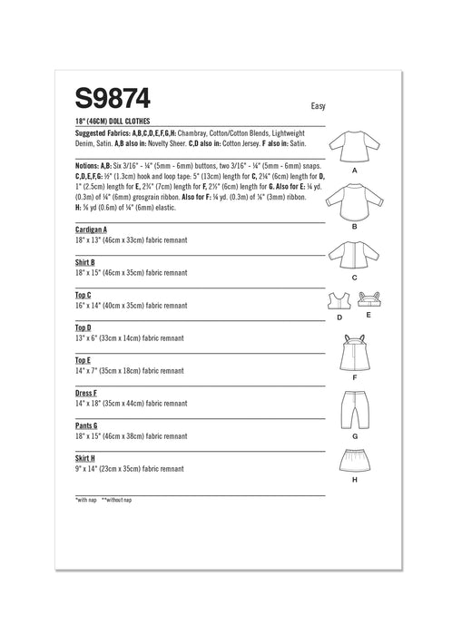 S9874 18" Doll Clothes by Carla Reiss Design